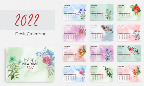 Kalender dengan desain watercolor yang cantik